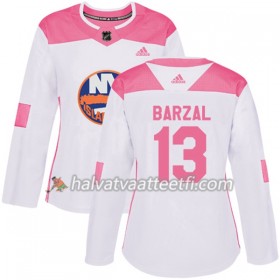 Naisten NHL New York Islanders Pelipaita Mathew Barzal 13 Adidas 2017-2018 Valkoinen Vaaleanpunainen Fashion Authentic